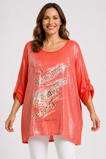 Metallic Animal Print Oversized Tunic Top