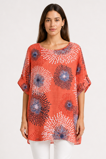 Abstract Burst Print Oversized Tunic Top