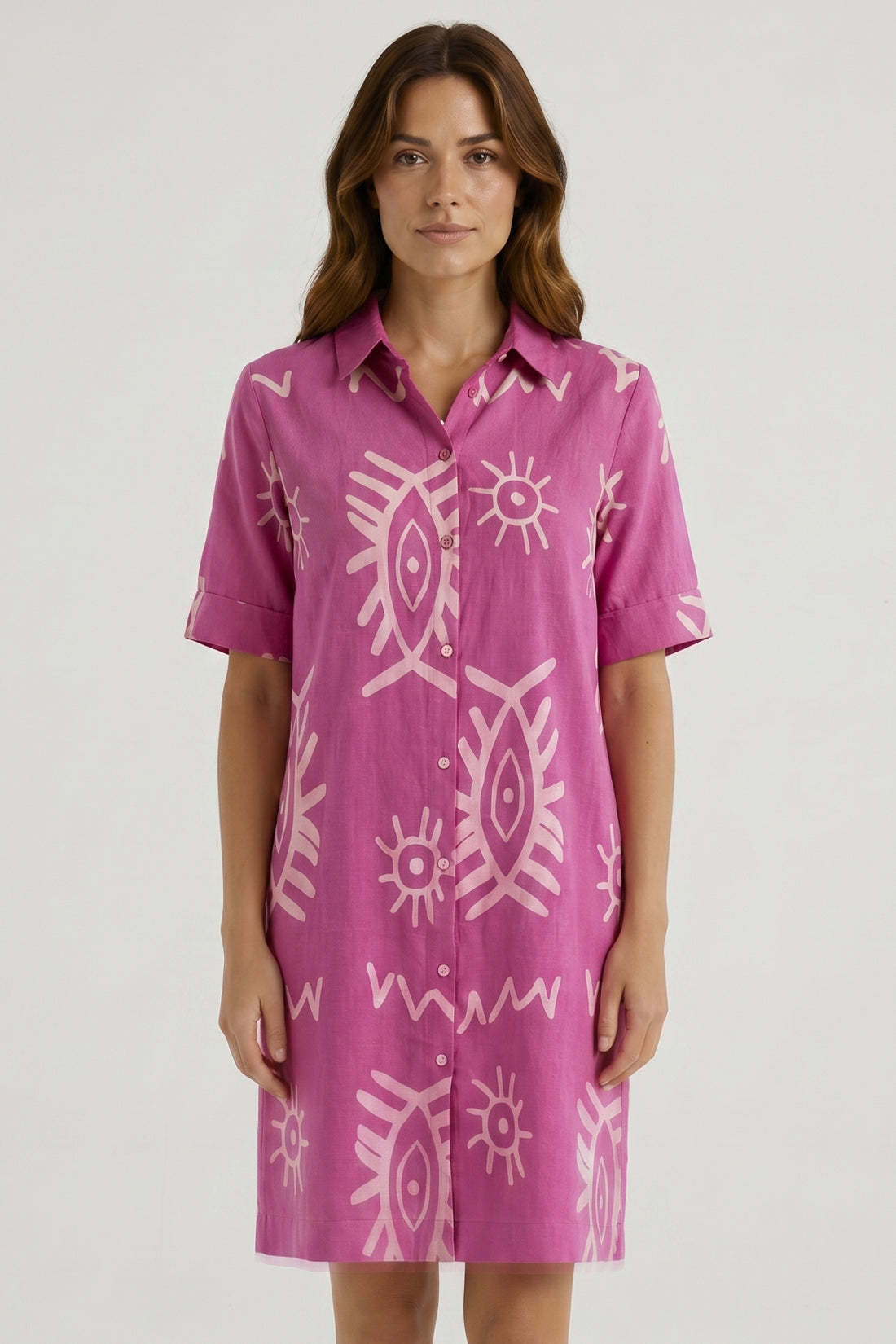 Abstract Print Front Button Dress