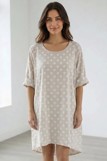 Polka Dot Side Pockets Hi Low Oversized Dress