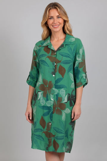 Floral Print Oversized Button Up Collared Midi Dress