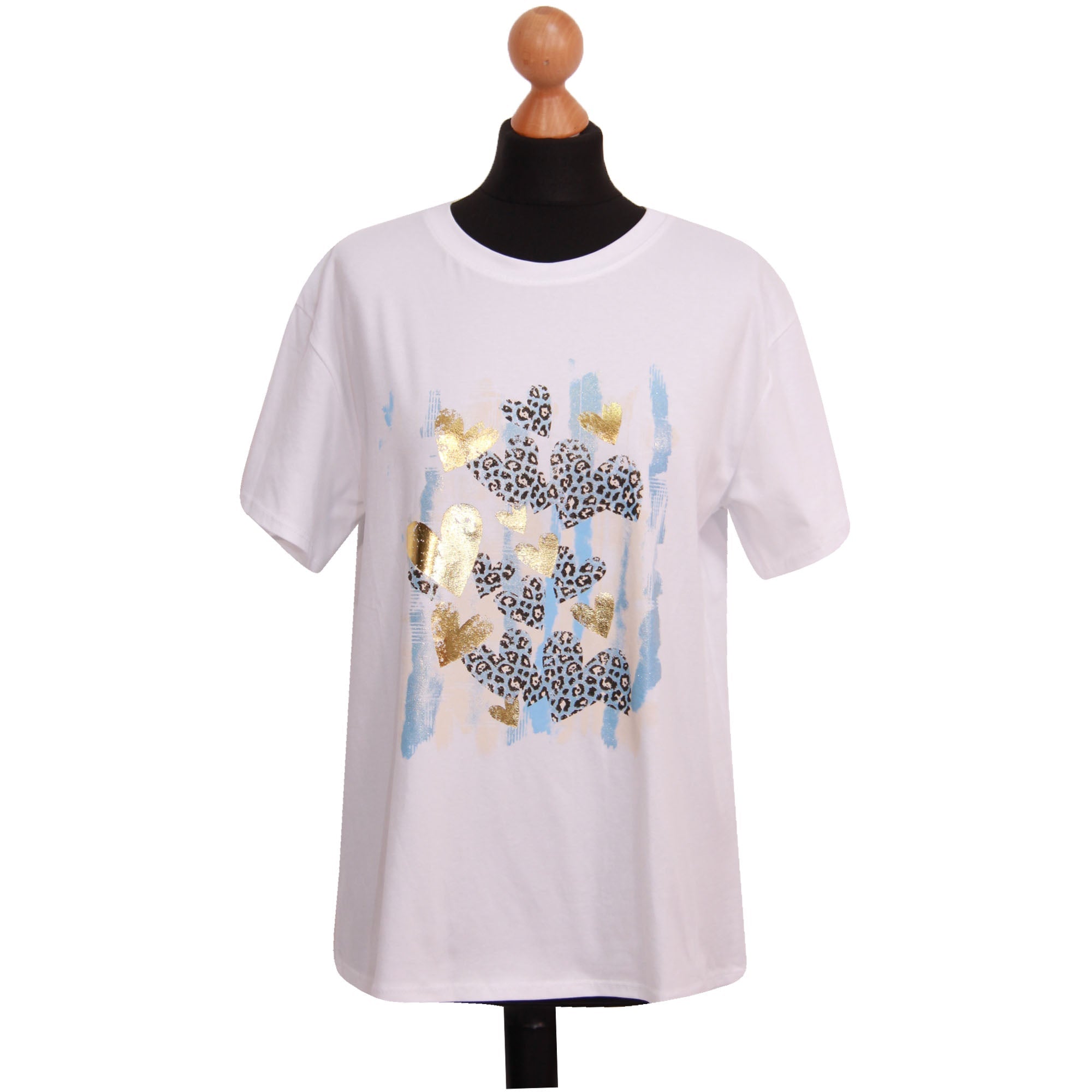 LADIES T SHIRT LEOPARD HEART PRINT WOMEN ITALIAN PRINTED TOP