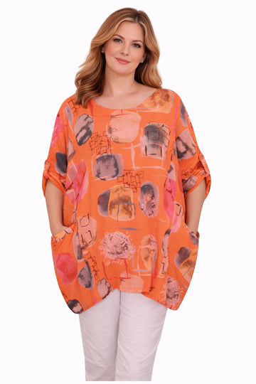 Abstract Brushstroke Print Oversized With Pockets Cotton Top