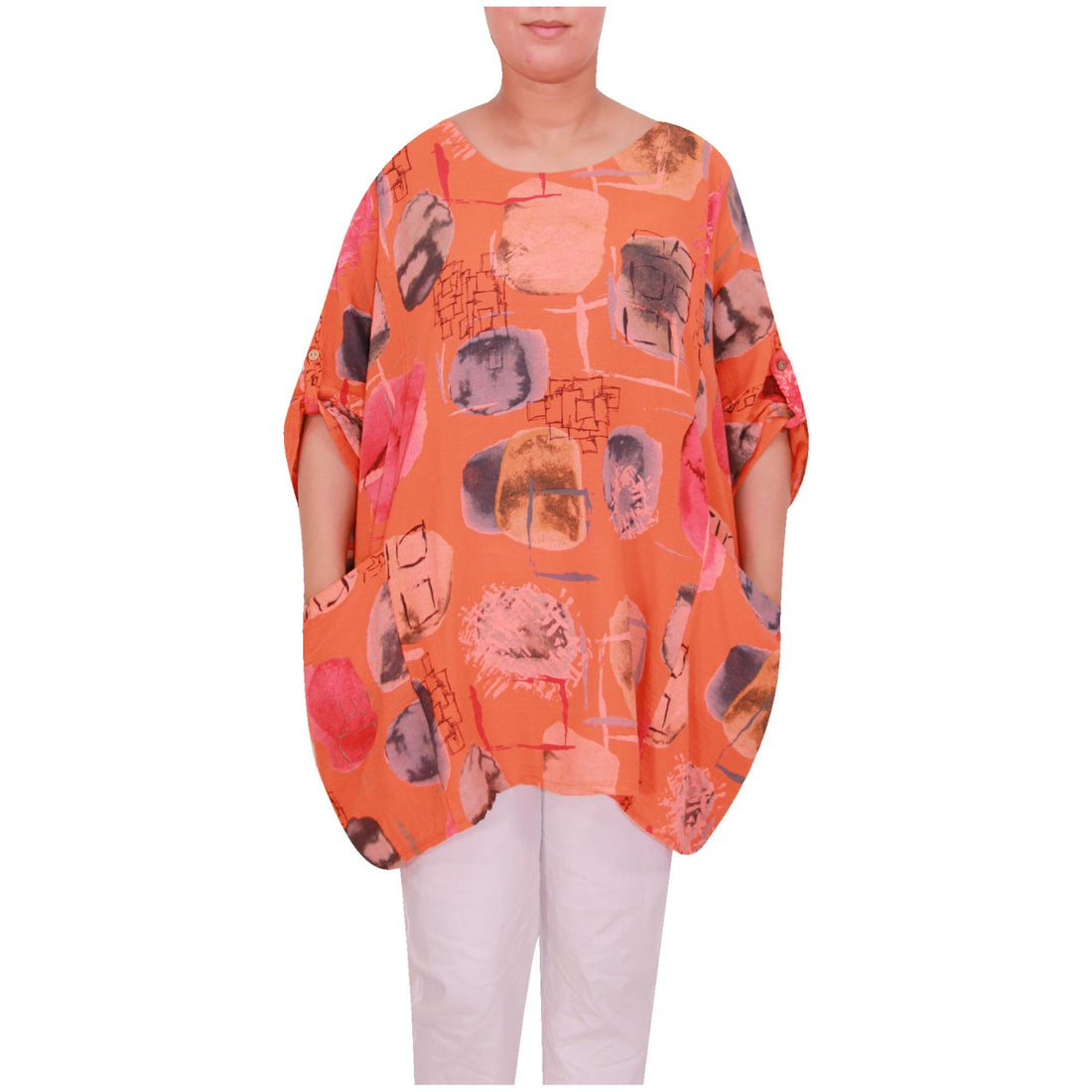 Abstract Brushstroke Print Oversized With Pockets Cotton Top