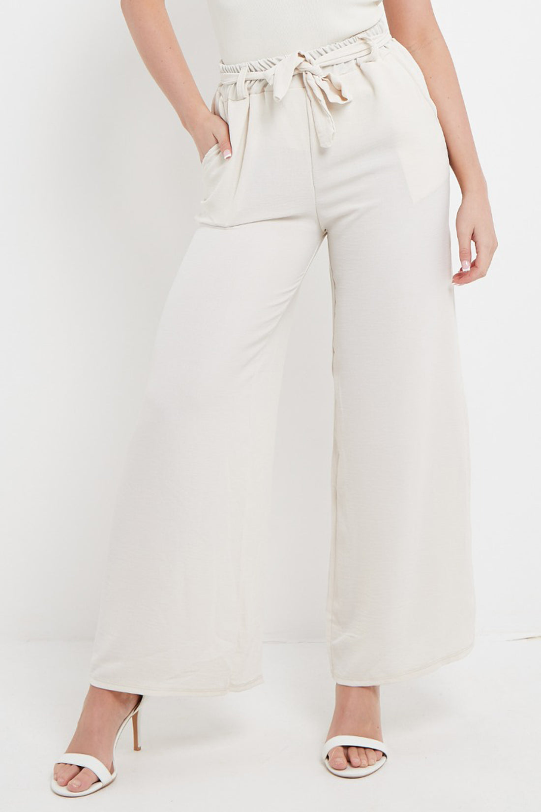 Plain Tie Waist Wide Leg Palazzo