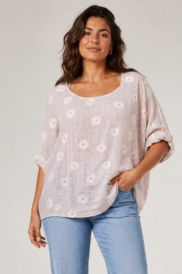 Italian Divine Daisy Delight Printed Plus Size Top