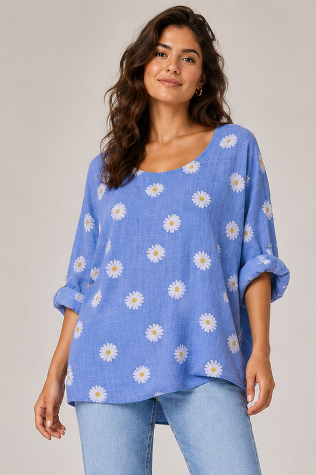 Italian Divine Daisy Delight Printed Plus Size Top