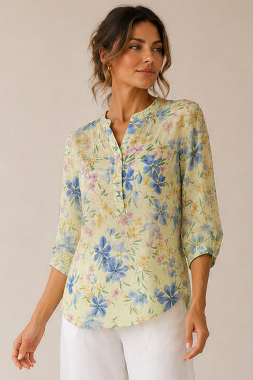 Floral Print Front Button Placket Top
