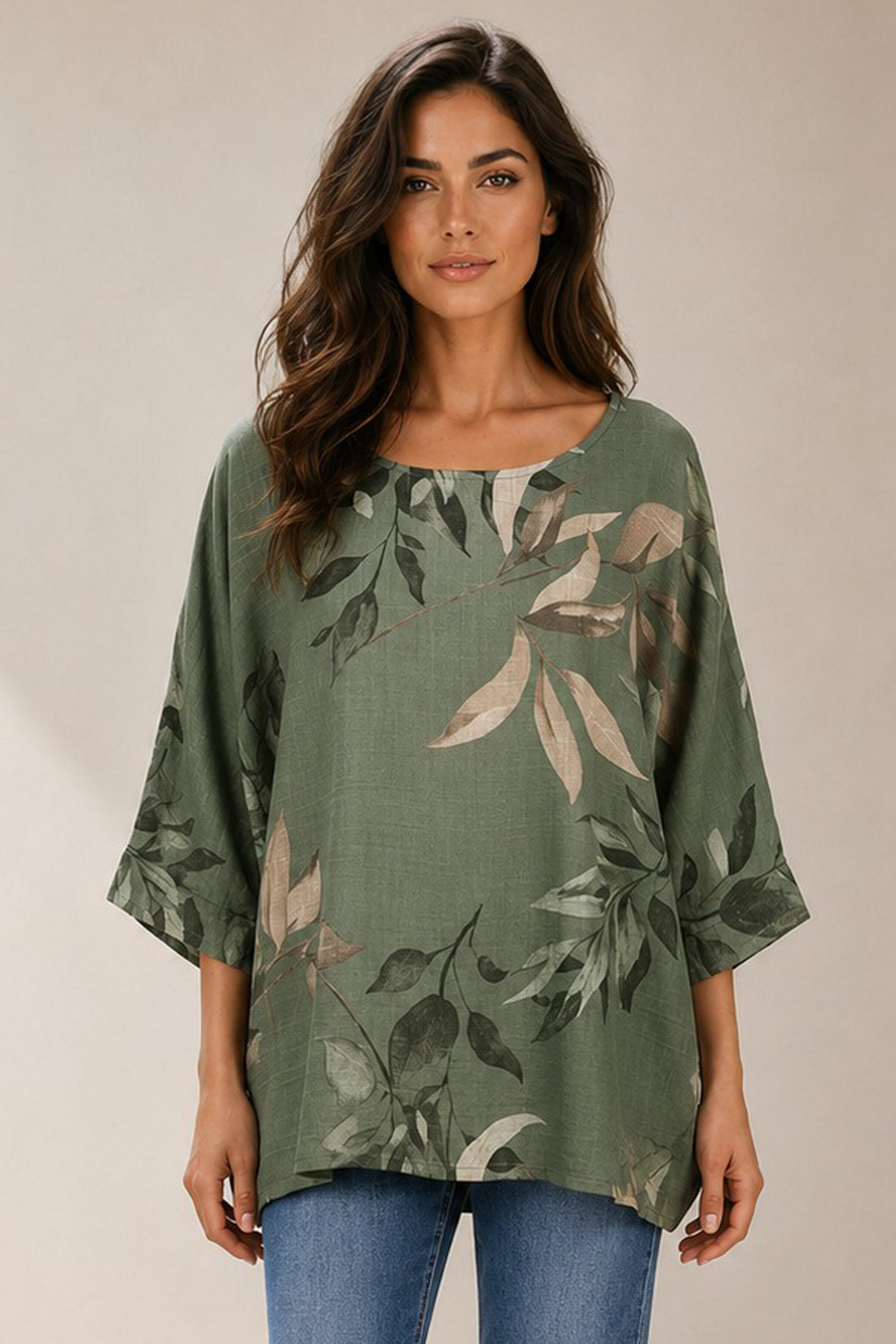 Leaf Print Oversized Tunic Top