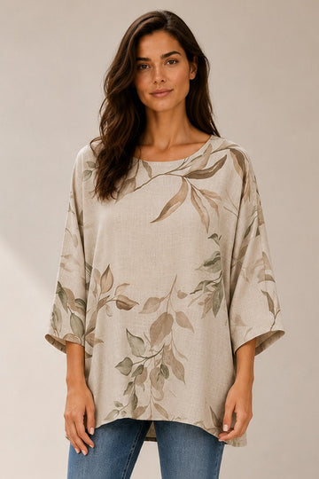 Leaf Print Oversized Tunic Top