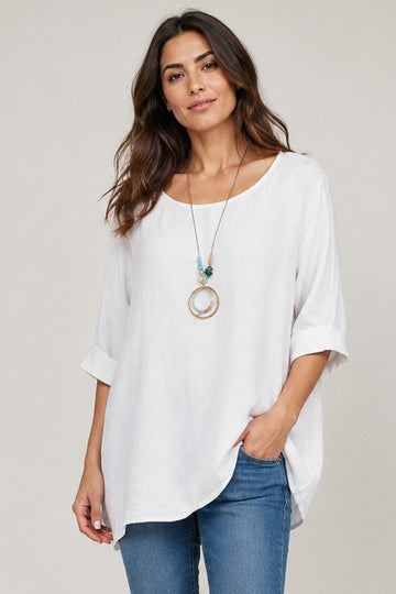 Plain Necklace Oversized Tunic Top