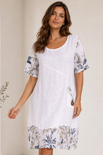 Floral Trim Front Pocket Dress