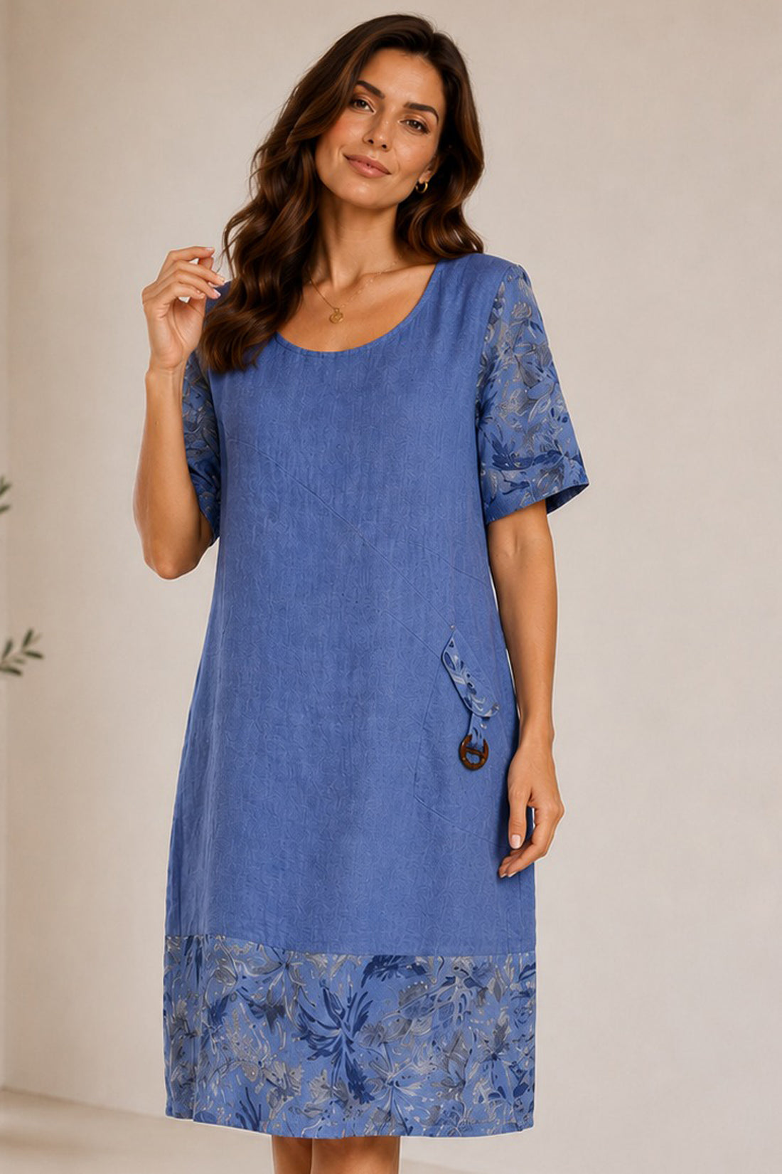 Floral Trim Front Pocket Dress