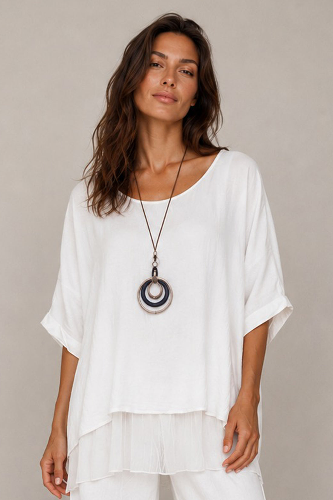 Plain Layered Necklace Tunic Top