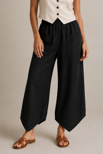 Plain Patch Pocket Wide Leg Trousers