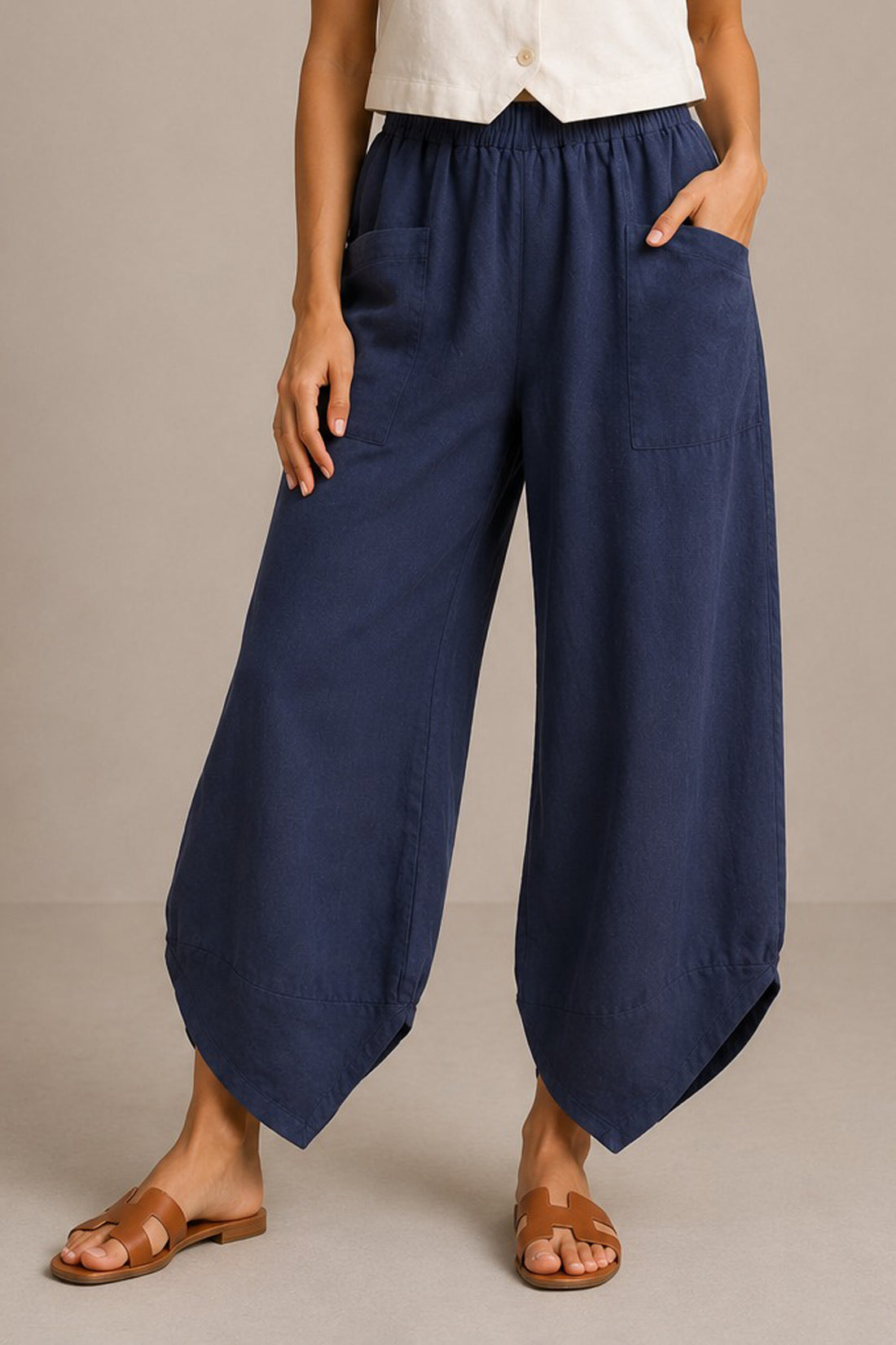 Plain Patch Pocket Wide Leg Trousers