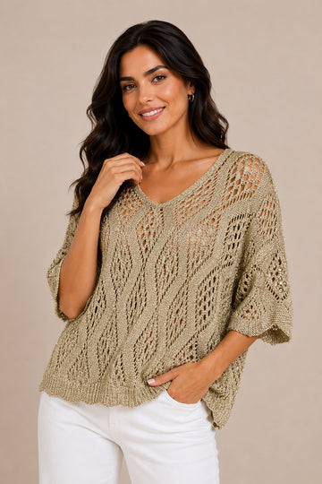 Aztec Crochet Knit Oversized Top