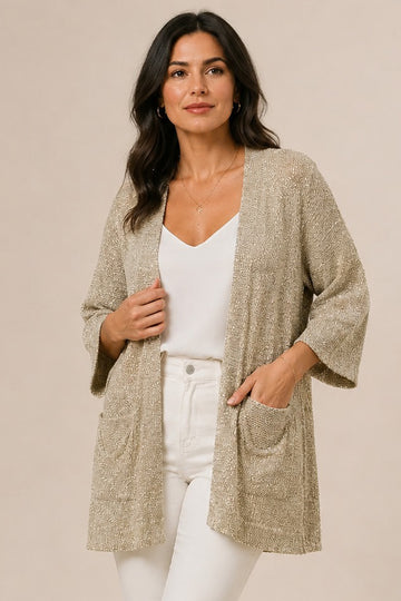 Open Front Pocket Knit Cardigan