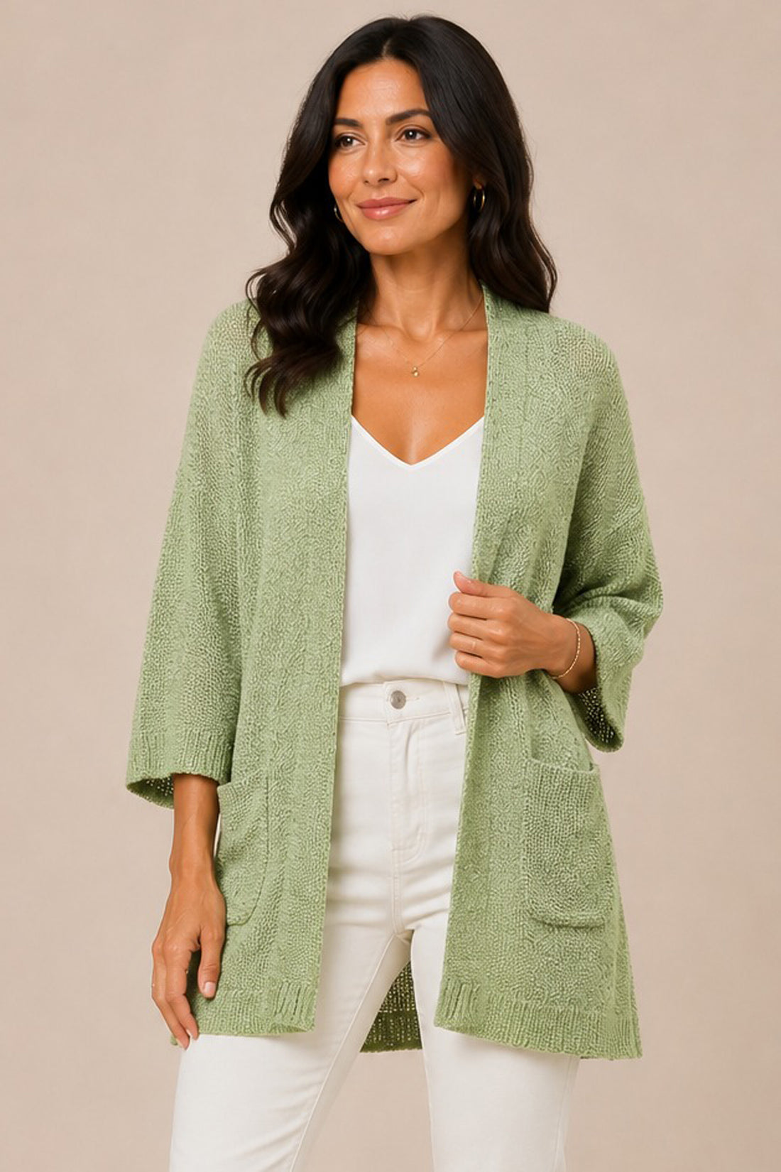 Open Front Pocket Knit Cardigan