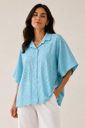Crochet Floral Front Button Top