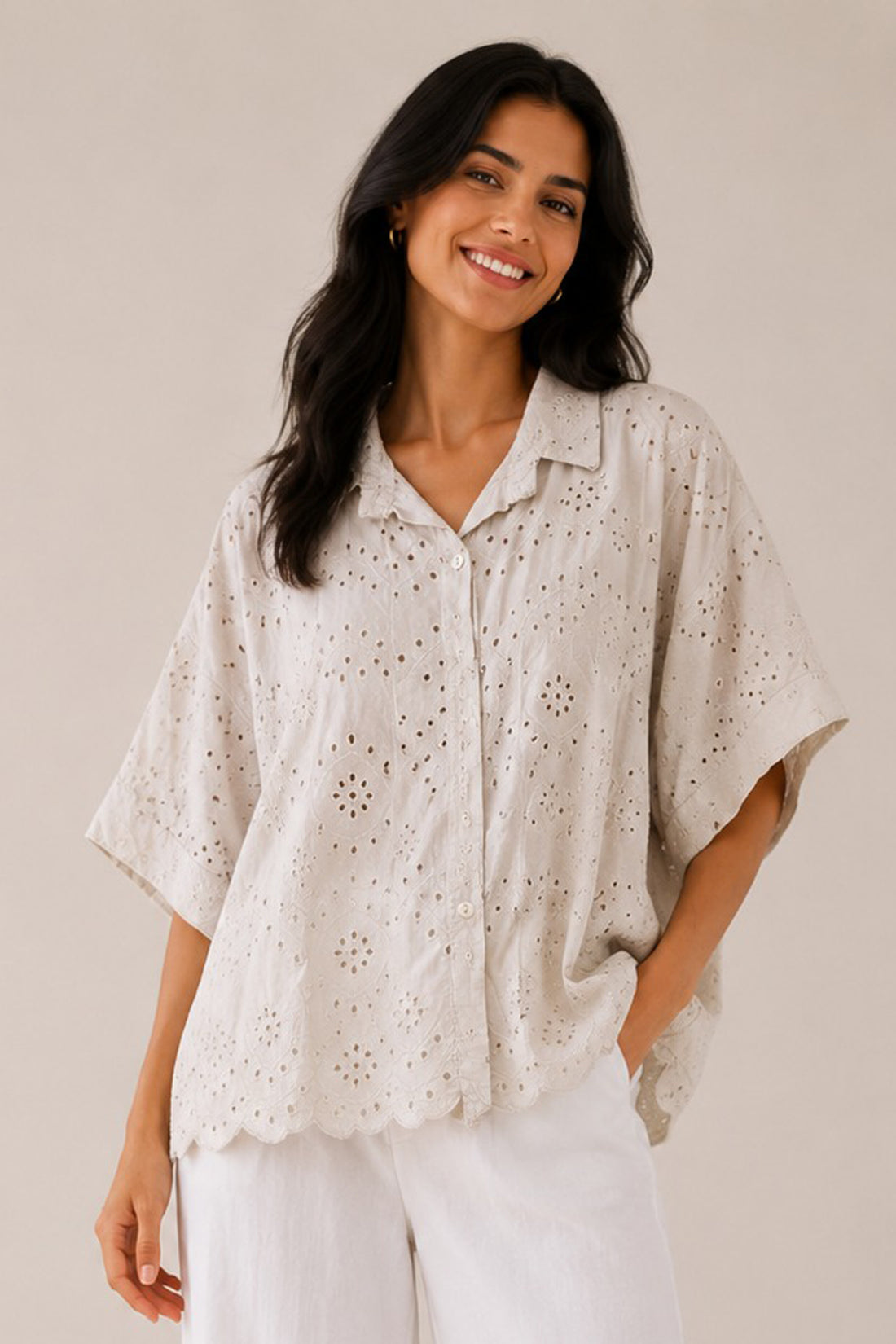 Crochet Floral Front Button Top