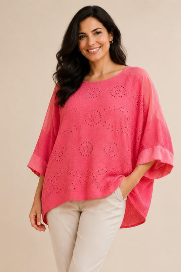 Floral Crochet Hi Low Hem Oversized Tunic Top
