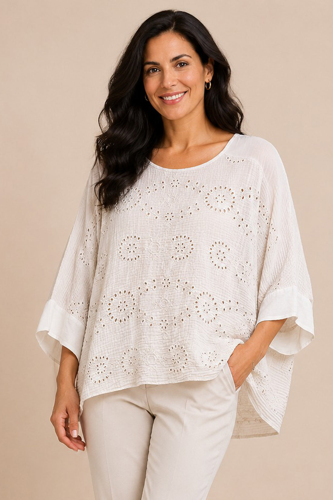 Floral Crochet Hi Low Hem Oversized Tunic Top