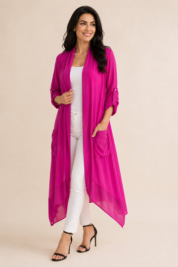 Plain Drape Longline Front Pocket Cardigan