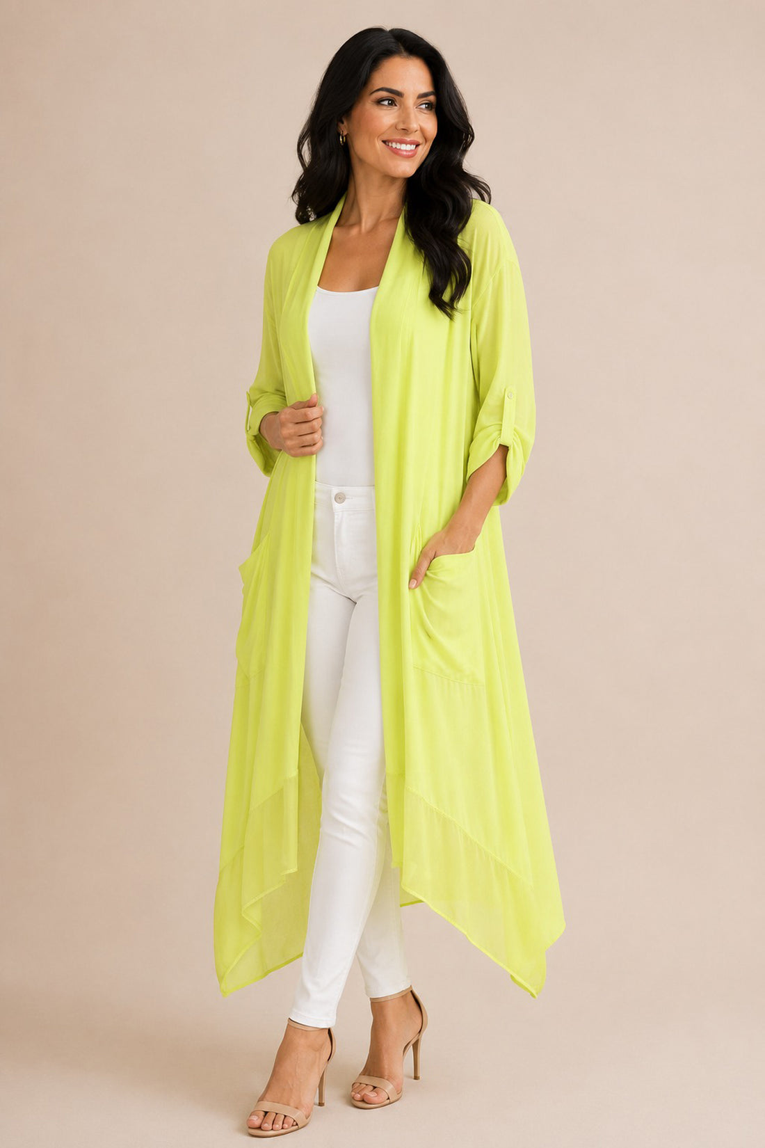 Plain Drape Longline Front Pocket Cardigan
