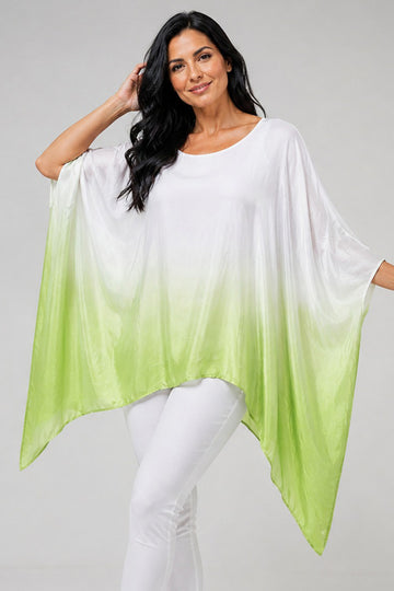 Tie Dye Print Hancky Hem Ombre Batwing Tunic Top