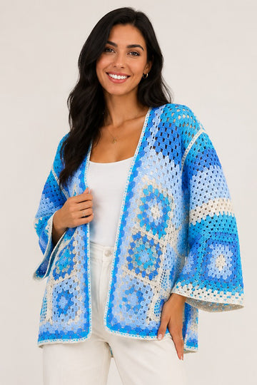 Crochet Patchwork Open Front Cardigan