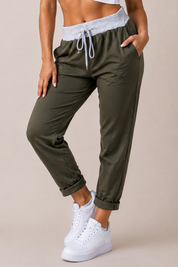 Plain Drawstring Waist Trousers