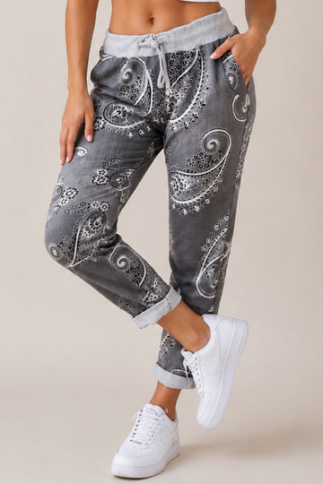 Paisley Print Drawstring Waist Trousers