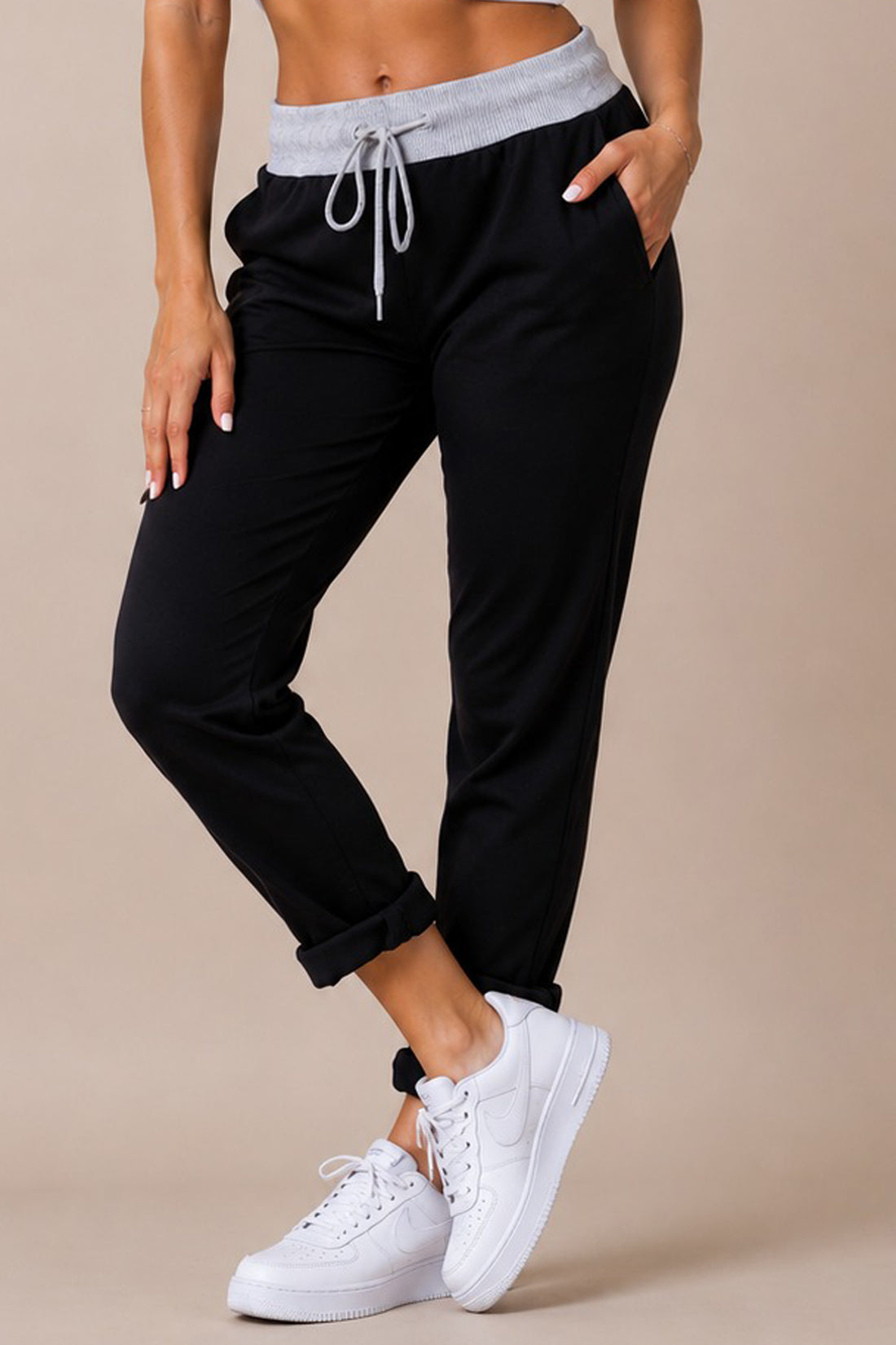 Plain Drawstring Waist Trousers