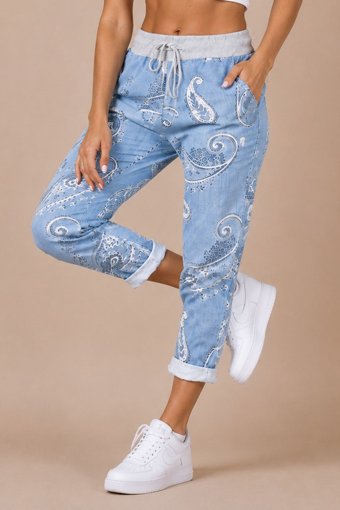 Paisley Print Drawstring Waist Trousers