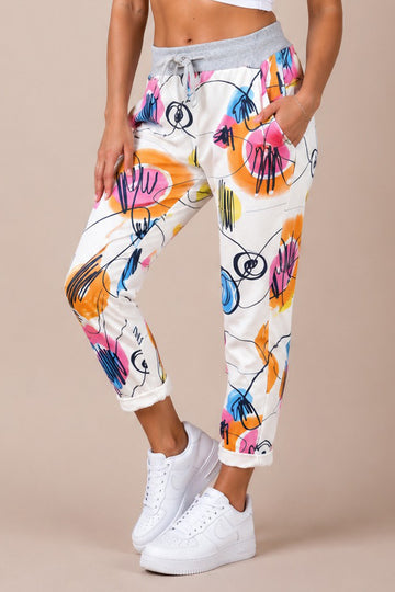 Abstract Print Drawstring Waist Trousers