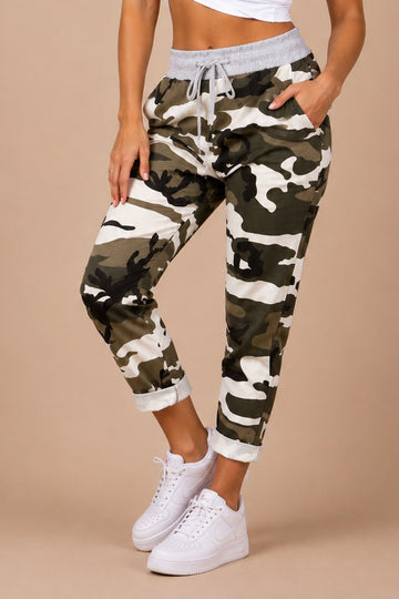 Camouflage Print Drawstring Waist Trousers