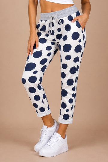 Polka Dot Print Drawstring Waist Trousers