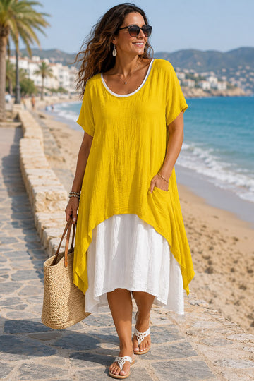 Plain Front Pocket Layered Dress