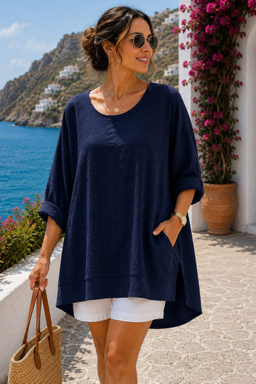 Textured Hi Low Front Pocket Tunic Top